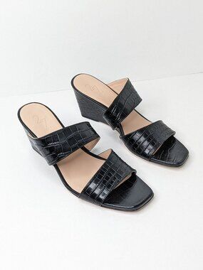 Naturalizer Vennice Wedge Sandals, Black Leather, Women's 8 Narrow